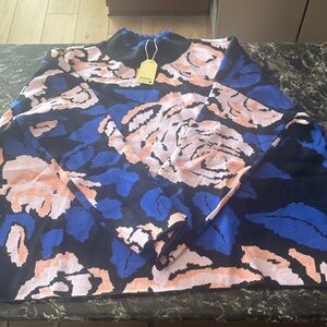 JODIFL Black and Blue Floral Knit Top